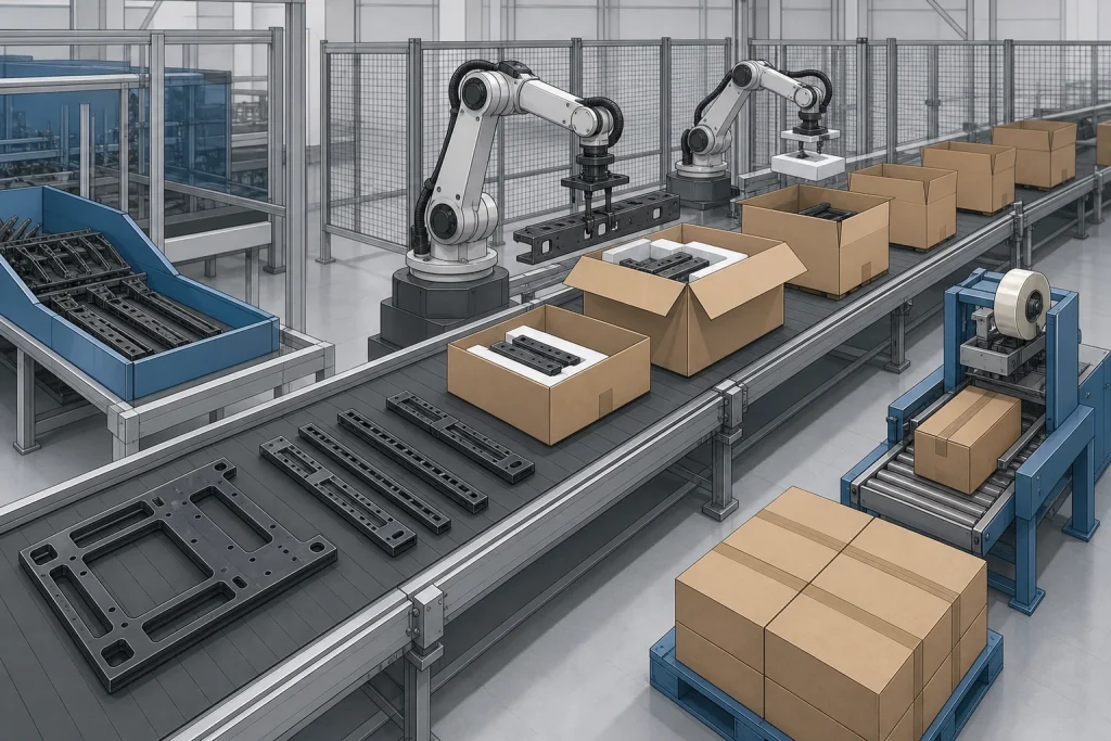Factory assembly and packaging line for TV wall mount hardware