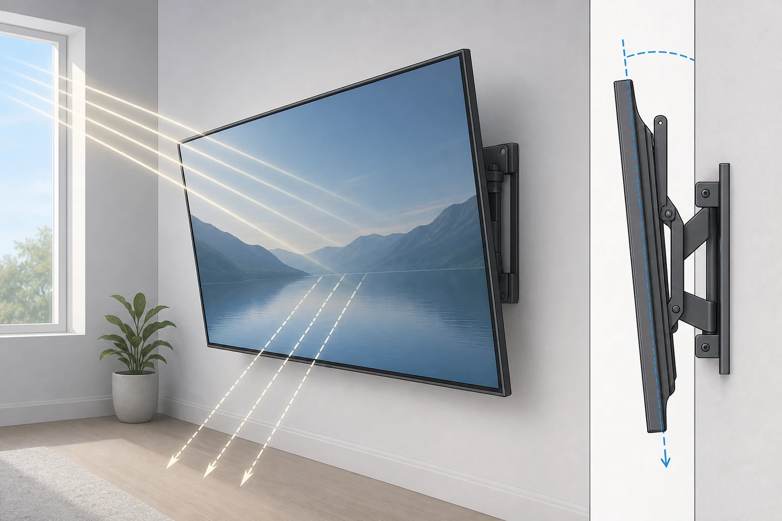 tilt tv wall mount - glare reduction installation diagram