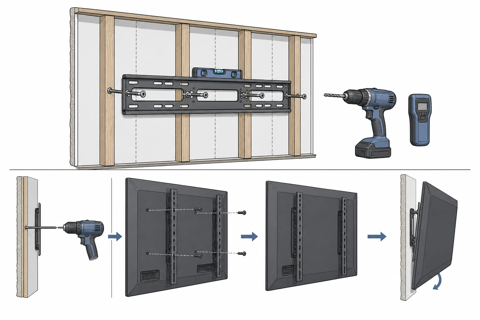 tv and monitor mount installation - wall stud and VESA install diagram