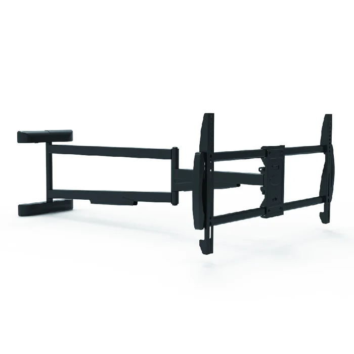 Dual gas spring monitor arm shown with its gas struts, pivots and mounting interface