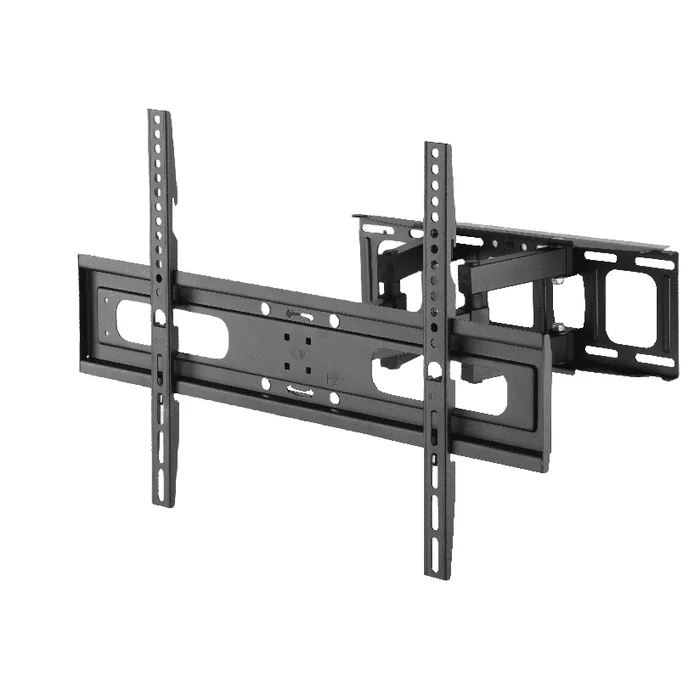 Full motion TV mount wall plate and VESA bracket shown for specification and compatibility checking